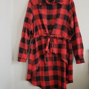 Buffalo Plaid Button Down Flannel with Tie Waist